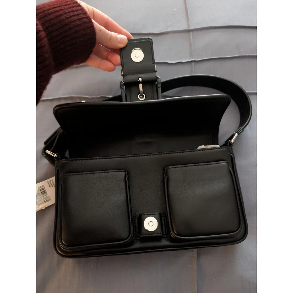 Michael Kors Colby Shoulder Black Bag Silver Hardware Leather Suede Interior NWT - Picture 5 of 7